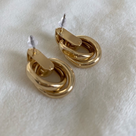 Gold Linked Dangle Hoop Loop Round Statement Earrings New - Picture 5 of 8